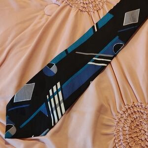 Stafford Retro Style Silk Geometric Black and Blue Tie 4"